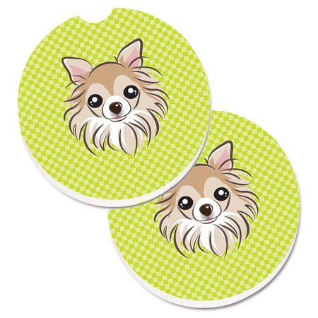 Carolines Treasures Checkerboard Lime Green Chihuahua Set of 2 Cup Holder Car Coaster BB1313CARC